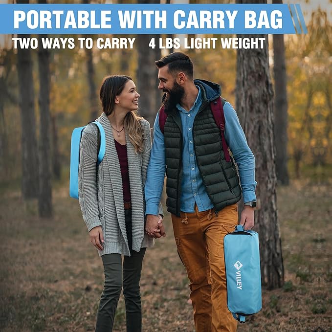 VILLEY Portable Folding Chair Lightweight Camping Chair No Assembly Needed, Quick Setup for Beach, Hiking, Supports 330 LBS, Blue, 2-Pack