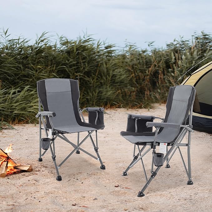 Fishing Chair Camping Chairs Foldable Lawn Beach Portable Campact Chair with Side Pockets and Cup Holder for Adults