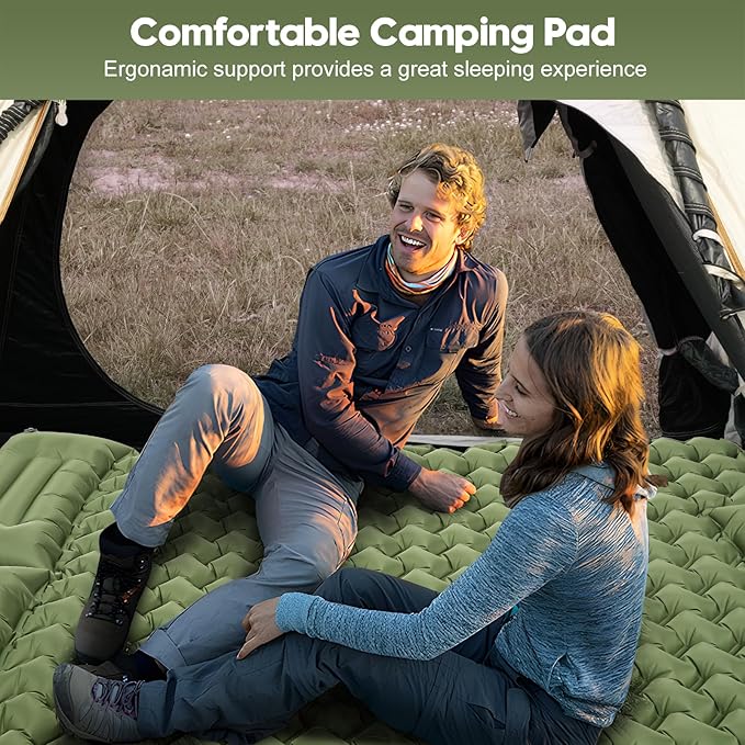Double Sleeping Pad for Camping – 4” Thick Inflatable Camping Mattress 2 Person, Built-in Foot Pump & Pillow, Ultralight Self-Inflating Camping Mat for Tent, Hiking, Backpacking, Traveling