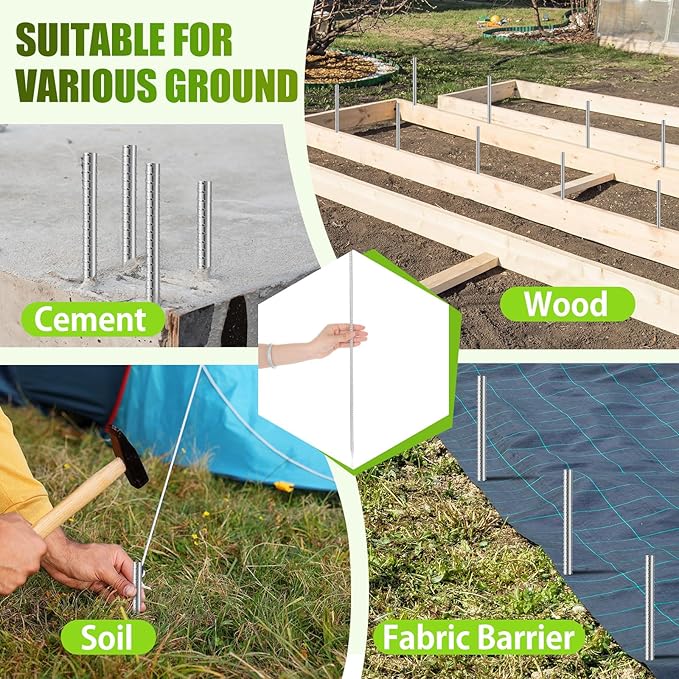 Gisafai 12 Pcs 12 Inch Ground Rebar Stakes Metal Heavy Duty Stakes Ground Landscape Anchors Spike Garden Stake Edging Spikes Plant Support with Chisel Point End for Concrete Timber Garden Tent Camping