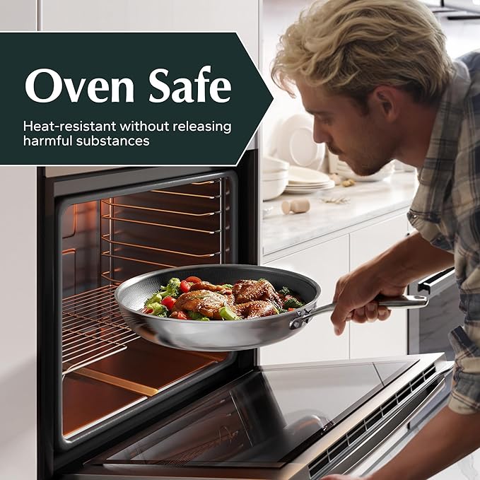 Redchef Non Stick Frying Pans, Hybrid Ceramic Frying Pan, Nonstick Skillet with Stay-Cool Handle, Non Toxic, PFAS PFOA & PTFE Free, Dishwasher & Oven Safe, Compatible All Cooktops (Black, 12 inch)