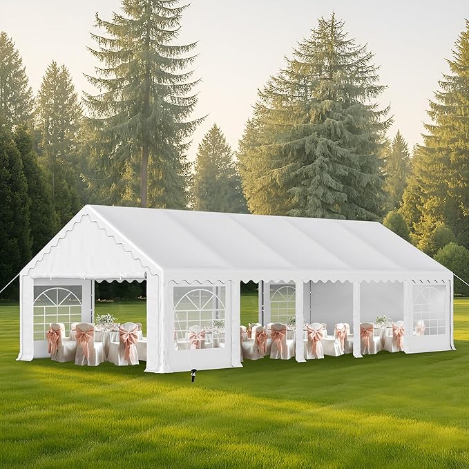 MFSTUDIO 16x32 Party Tents, Outdoor Heavy Duty Tents for Parties with Removable Sidewalls, Canopy Events Tent Shelter for Outdoor Wedding Birthday Backyard, White