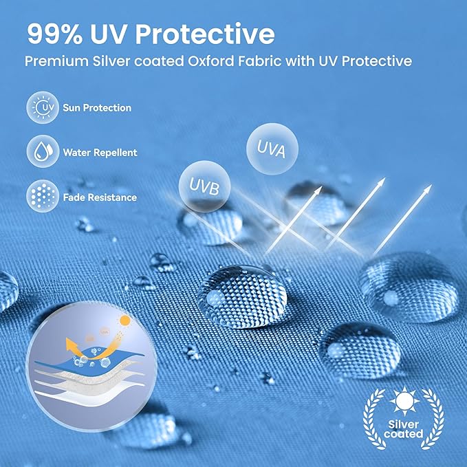 PHI VILLA 10’ x10’ Pop Up Canopy Tent - One Push Setup, Instant Shade Tent with Vented Roof for Beach & Events - Includes Storage Bag, Sandbags, Stakes & Ropes (Blue)