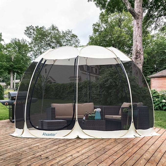 Alvantor Pop Up Screen Tent House Room Instant Outdoor Camping Canopy Sun Shelter Gazebo for Patio, Backyard & Deck, Privacy Tent(2-10 People, 8'x8' 10'x10' 12'x12')