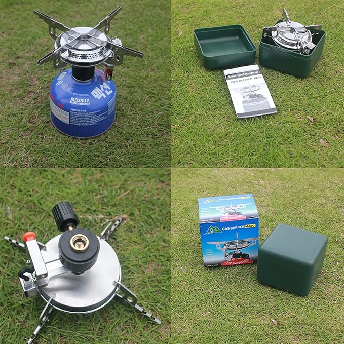 Windproof Portable Backpacking Stove Burner with Piezo Ignition,Stove Adapter,Plastic Storage Box,Lightweight,Propane Butane Stove for Indoor Outdoor Camping Hiking and Picnic M600-1