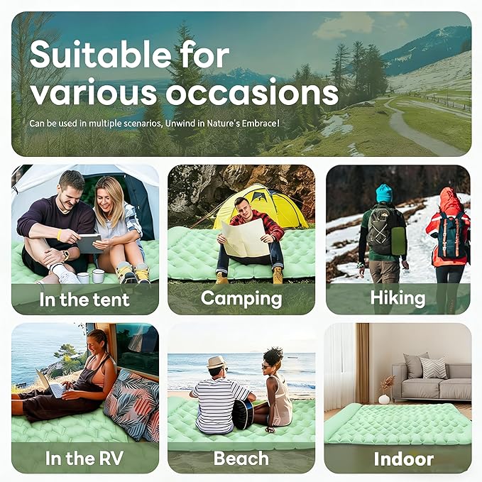 SNZ Camping Sleeping Pad, Ultralight Camping Mat with Pillow, Built-in Foot Pump Inflatable Sleeping Pads Compact for Backpacking, Tent, Travel, Outdoor Activities (Double)