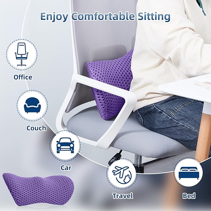Lumbar Pillow, Memory Foam Lumbar Support Pillow for Office Chair and Car Seat, Ergonomic Streamline Back Pillow for Lower Back Pain Relief, Back Support Pillow for Sitting, Driving, Traveling