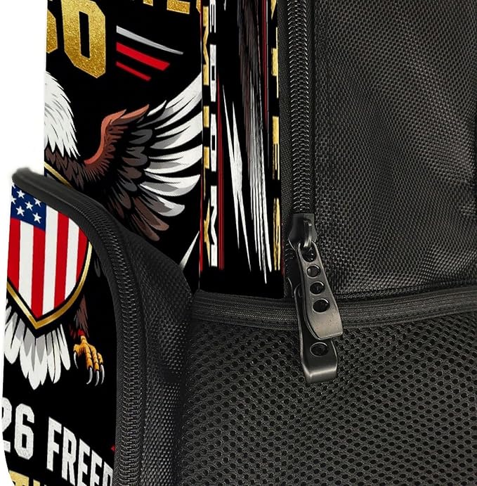 Daypack Anti-Theft Multipurpose Large Capacity Shoulder Bag, America 250th Anniversary USA Patriotic Freedom Art Travel Hiking Camping Rucksack With Smooth Zippers