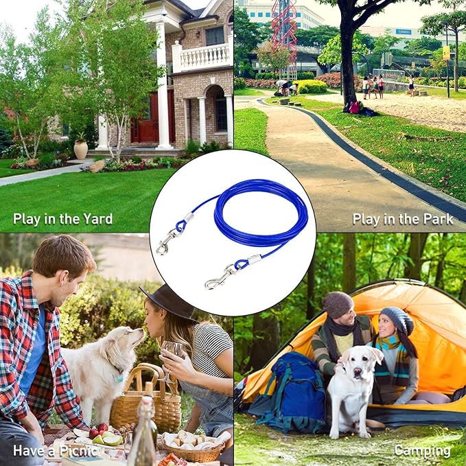 EvilplanDog Tie Out Cable and Stake, 16ft Outside Dog Leash&Chain for Camping and Yard, 16'' Heavy Duty Anti Rust Spiral Stake for Medium-Large Dogs Up to 125 lbs