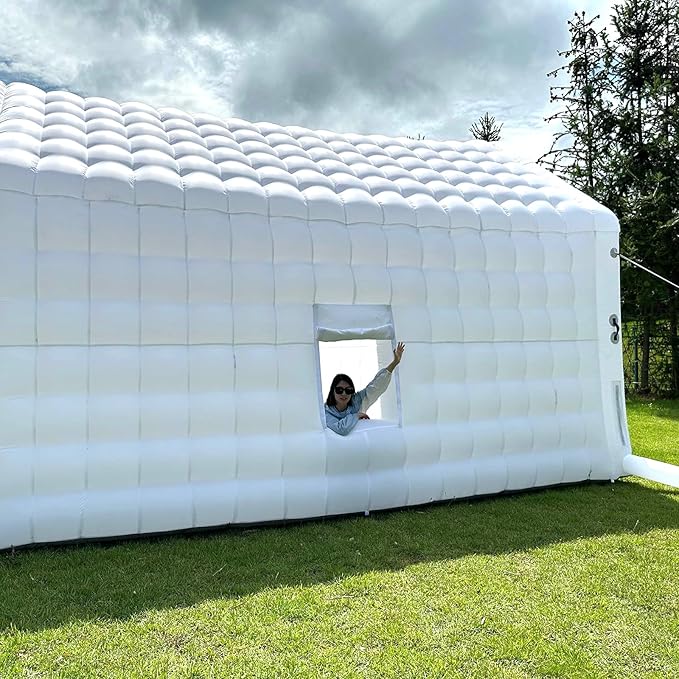 WARSUN 20x16.5x12Ft Inflatable Night Club Extra Large Inflatable Party Tent with Logo Area Blow up Nightclub Tent for Wedding Birthday Raves Dance Floor Yard Party (White)