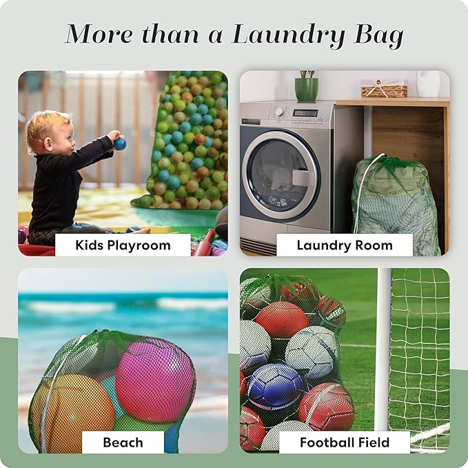 Handy Laundry Mesh XL Laundry Bags - Durable, Machine Washable with Secure Drawstring Closure - Perfect for College Dorms, Laundromats, Apartments (Green, Large 24" x 36", 2-Pack)