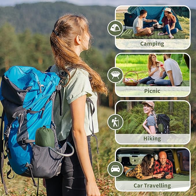 Sleeping Pad for Camping - 4” Thick Inflatable Camping Mat with Built-in Pump & Pillow, Ultralight Self Inflating Camping pad, Backpacking Sleeping Mat for Hiking, Tent, Traveling