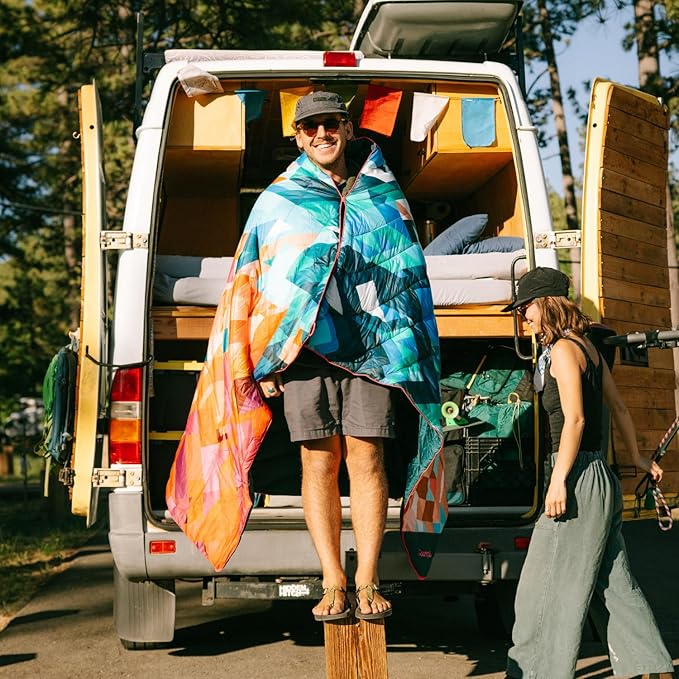 Rumpl Original Puffy Blanket - Warm, Water-Resistant Camping Blanket with 100% Recycled Synthetic Insulation, 52"x75", Original Puffy V2, Black