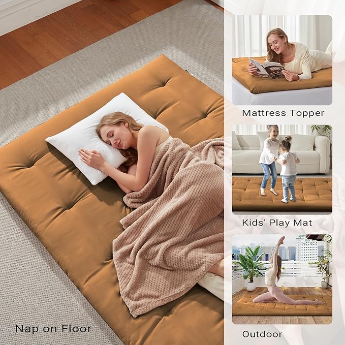 Japanese Floor Futon Mattress Twin Size 39"x 80", Foldable Bed Mattress, Portable Tatami Mat Sleeping Pad, Folding Futon Cushion, Roll Up Floor Lounger for Guest Room Dormitory (Brown)