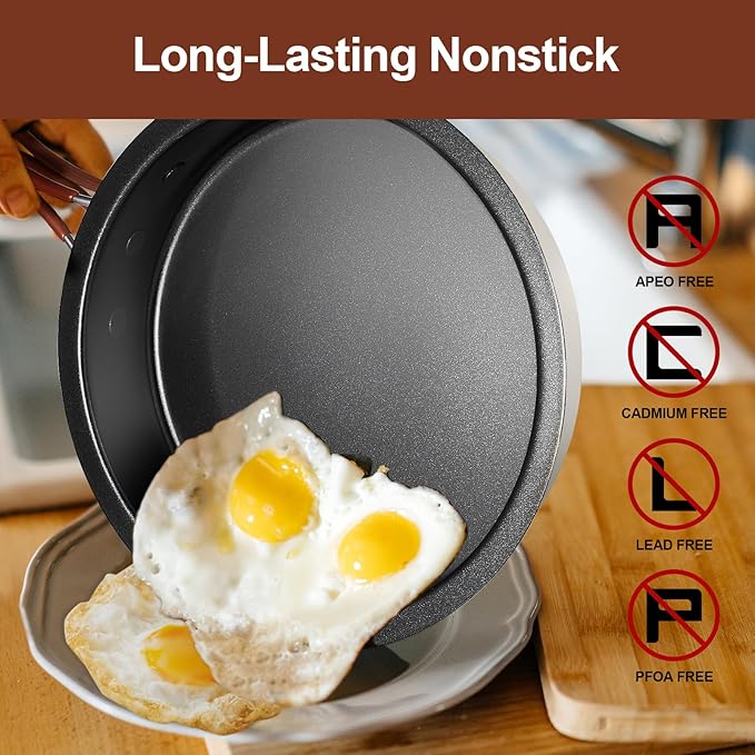 Odoland 10pcs Camping Cookware Non-Stick Camping Pot and Pan Set with Plate Bowl Fork Knife Spoon for Backpacking, Hiking, Outdoor Cooking and Picnic