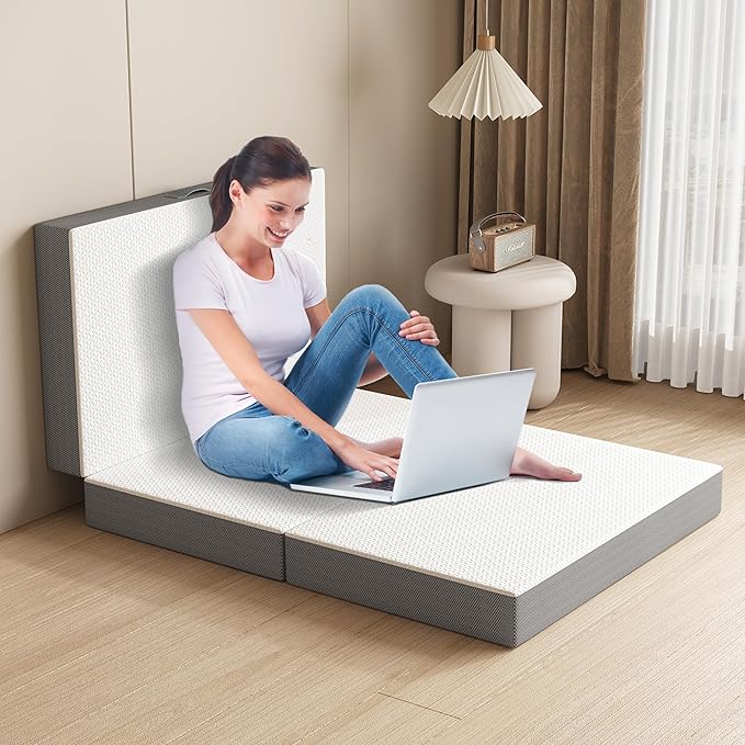 Swbvs Tri-Fold Memory Foam Mattress, 4 inch Twin Folding with Washable Covers, Reversible Design, Foldable Topper for Travel&Guests, 75"×38"×4"
