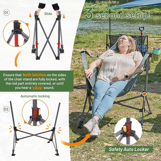 TIMBER RIDGE Hammock Camping Chair, Oversized Swinging Chair with Adjustable Back and Seat Height, Portable Folding Rocking Camping Chair for Outdoor Lawn, Backyard and Patio, Supports 400lbs