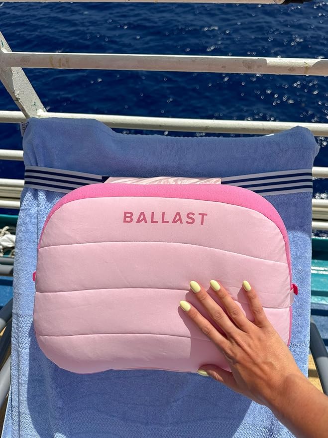 Ballast Beach Pillow – Comfy, Durable & Compact, Stays Put on Windy Beaches with Patented Sand Pouch, Inflatable Pillow for Beaches, Pools, Camping, Festivals and Travel (Flamingo Pink)