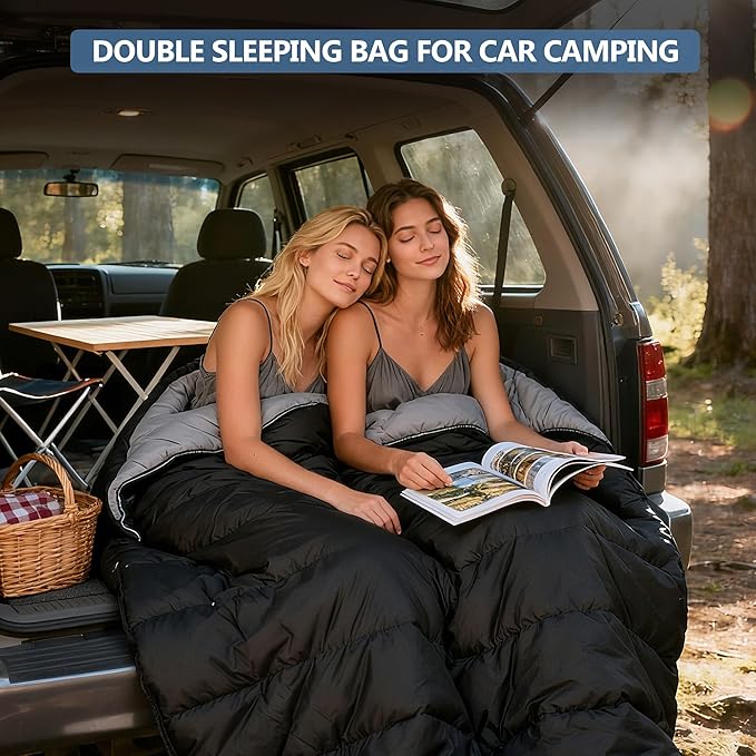 2 Person Sleeping Bag,Double Sleeping Bags for Adults, Large Adult Sleeping Bag with Plush Lining/Backpacking/Extra Large/4 Seasons/Portable/Waterproof/Hiking/Camping/Family Fun Time