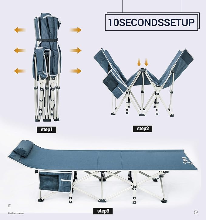 Nice C Camping Cots, Cots for Adults, Folding Cot, with Pillow, Carry Bag & Storage Pocket, Extra Wide Sturdy, Holds Up to 500 Lbs (2, Grey)
