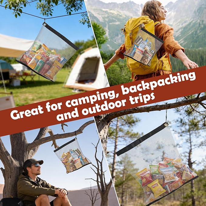 2 Pack Ultralight Rodent Proof Bear Bags, Wire Mesh Hanging Food Storage Bags for Camping and Backpacking, Critter Protection Kit with Nylon Rope and Carabiners