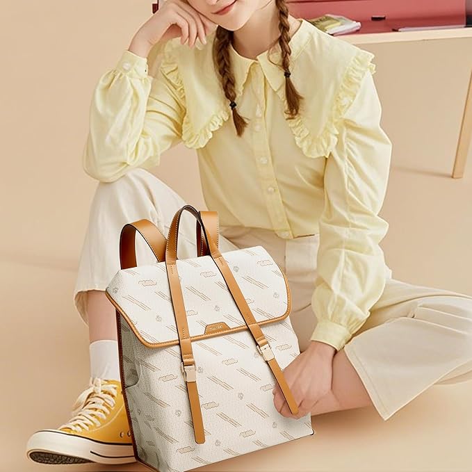 Large Backpack Purse for Women and Men Anti-theft PU Leather Fashion Designer Vintage Rucksack Travel Shoulder Bags Convertible Camping School Bussiness College 209B Beige