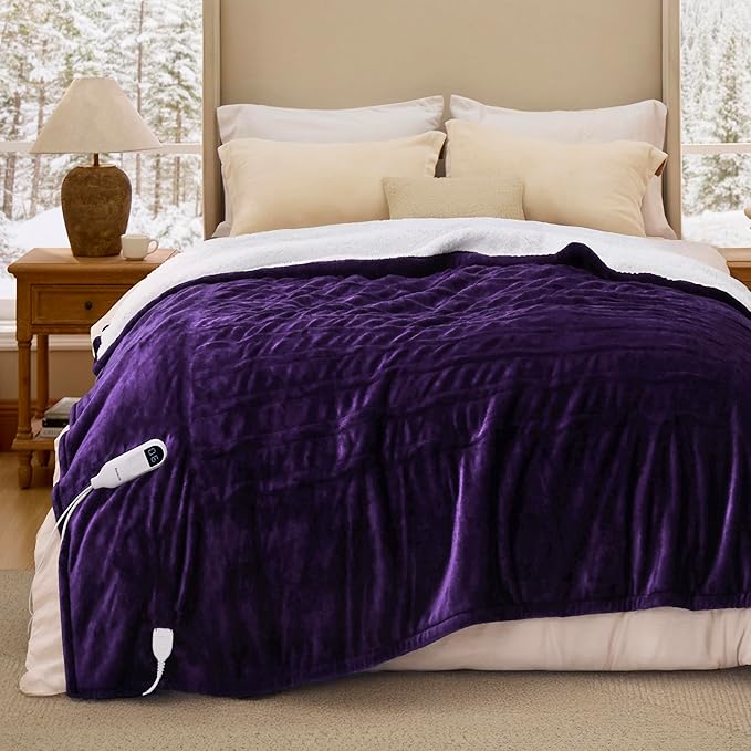 Bedsure Electric Blanket Twin - Soft Flannel Heated Blanket Twin Size, GentleSoft Fast Heating with 10 Time Settings & 6 Heat Settings, Warm Gift for Grandma (62x84 inches, Purple)