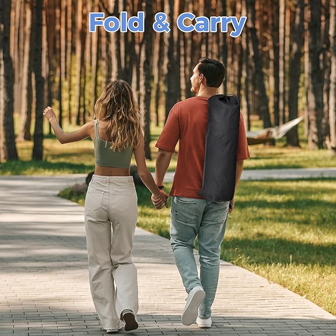 Ainfox Hammock Camping Chair with Footrest, Foldable Portable Rocking Chairs for Adults Outside Swinging Camp with Cup Holder Pillow for Outdoor Patio Poolside (Dark Blue)