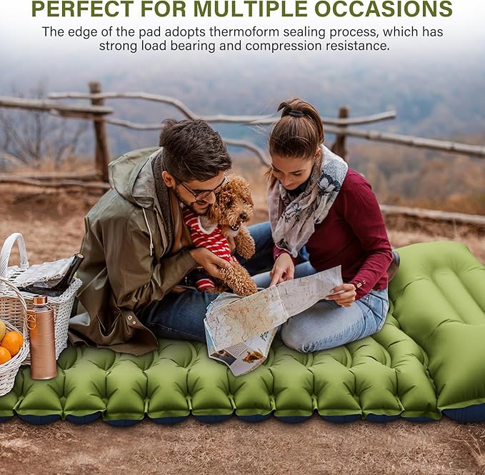 Camping Sleeping Pad, Ultralight Camping Mat with Pillow, Built-in Foot Pump Inflatable Sleeping Pads Compact for Camping Backpacking Hiking Traveling Tent,Single,Green.