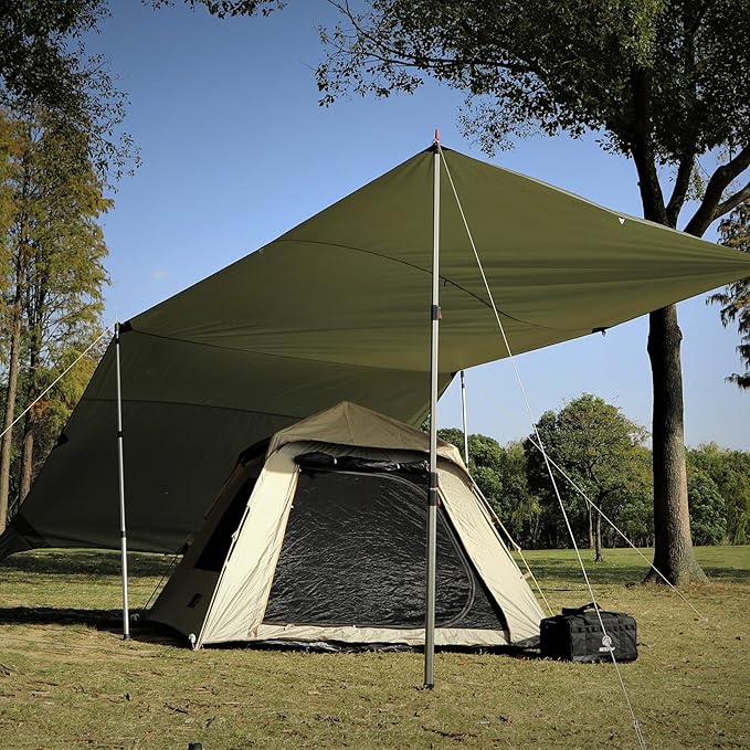 REDCAMP Large 10x17ft Waterproof Camping Tarp, Portable Hammock Rain Fly with 4 Adjustable Poles, 8 Guy Lines & Stakes, Backpacking Tent Shelter for Camping, Hiking, Beach (4 Poles)