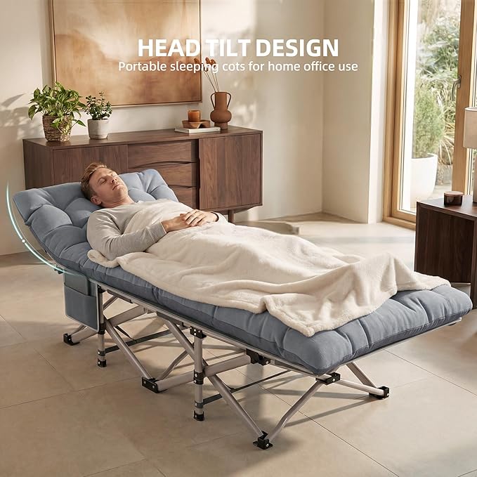 Folding Camping Cots for Adults 2Pack - Heavy Duty Sleeping Cots 800LBS Capacity with Carrying Bag, Portable Foldable Cot for Outdoor Camping, Guest Sleep, Beach, Office Nap(Gray Pad, 2Pack)