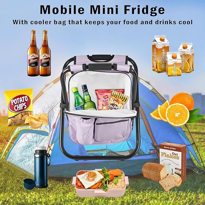 Kikerike Backpack Stool Cooler Chair Heavy Duty 300 LBS Max Load Portable Lightweight Stool Backpack Folding Fishing Cooler Seat for Camping Hunting Fishing - Pale Amethyst