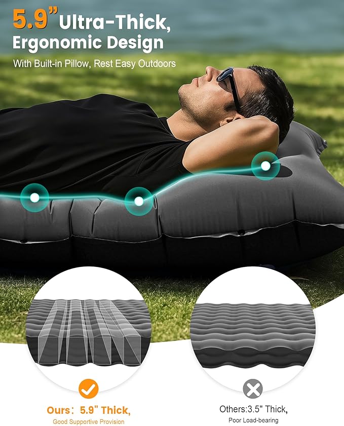 Camping Sleeping Pad,5.9 Inch Thick Camping Mat with Built in Pillow and Foot Pump,Self Inflating Sleeping Pad Ultralight for Camping Backpacking Tent(Green