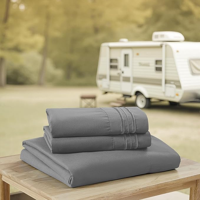 Camping Sheets Full Size - Outdoor Air Mattress Sheet Set – Built-in Corner Straps for Air Mattress & Camping Use – Designed for Inflatable Beds & Tailgate Sleepovers, Gray