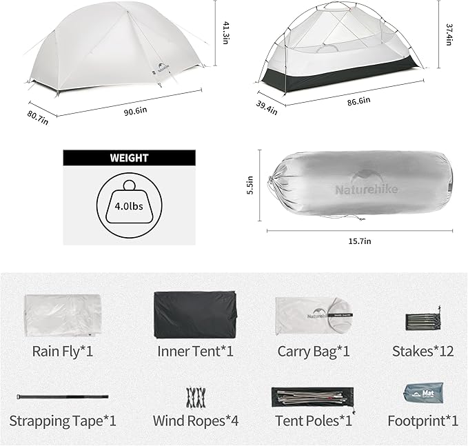 Naturehike Mongar Pro 1/2/3 Person Backpacking Tent,Waterproof Nylon Easy Setup Lightweight Camping Tent