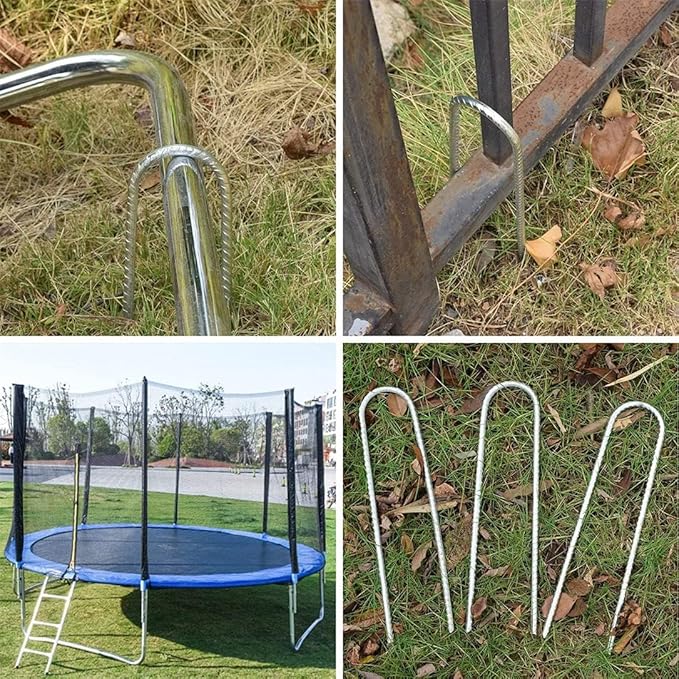 Ground Stakes Galvanized Steel Rebar Stakes Heavy Duty U Shaped Trampoline Stake Ground Anchors Pegs 12inch 4 Pack