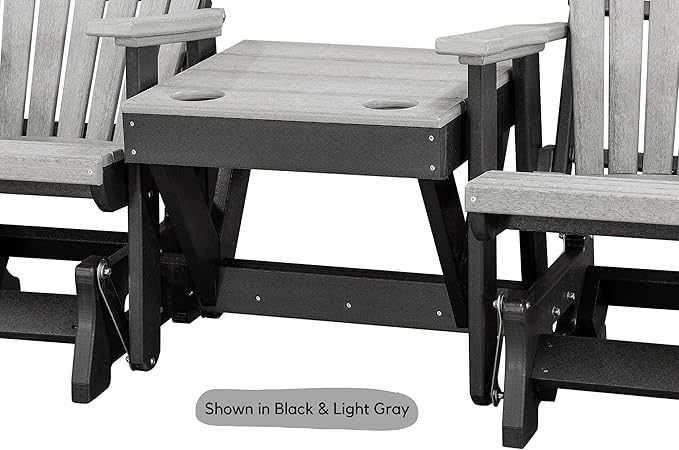 DutchCrafters Slat Fan Back Double Poly Adirondack Glider Outdoor Patio Chairs with Center Table (White & Blue)