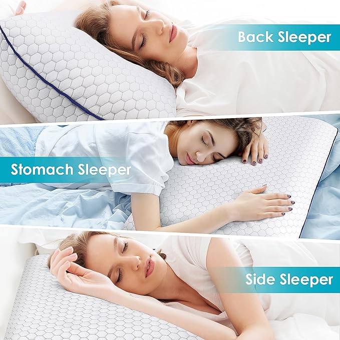Memory Foam Pillows for Side, Back and Stomach Sleepers, Set of 2, Bed Pillow with Washable Cover and Breathable Mesh, Bed Pillow for Sleeping (Grey,King Size)
