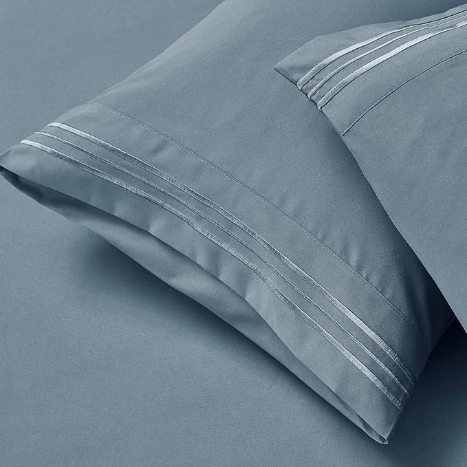 Clara Clark Twin Sheets - Hotel Luxury 5 Piece Bed Sheets for Twin Size Bed - Soft Bedding Sheets & Pillowcases, Fits Mattress up to 16 inch deep. Twin, Stone Blue