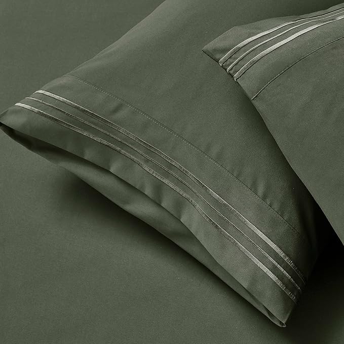 Clara Clark Full Sheets - Hotel Luxury 6 Piece Bed Sheets for Full Size Bed - Soft Bedding Sheets & Pillowcases, Fits Mattress up to 16 inch deep. Full, Olive Green