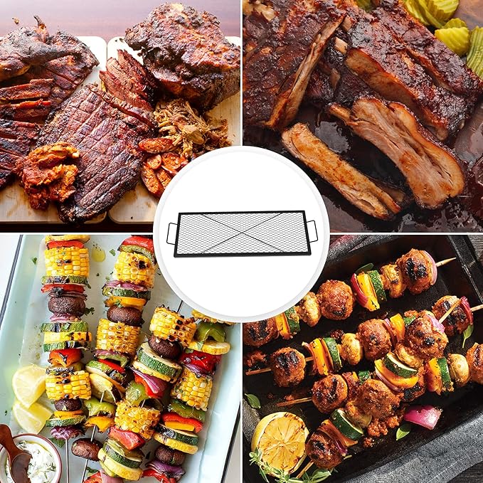 Onlyfire Rectangle X-Marks Fire Pit Cooking Grate, Campfire Grill Grate with Handles, Heavy Duty Steel BBQ Grill Grate for Outdoor, 40-Inch