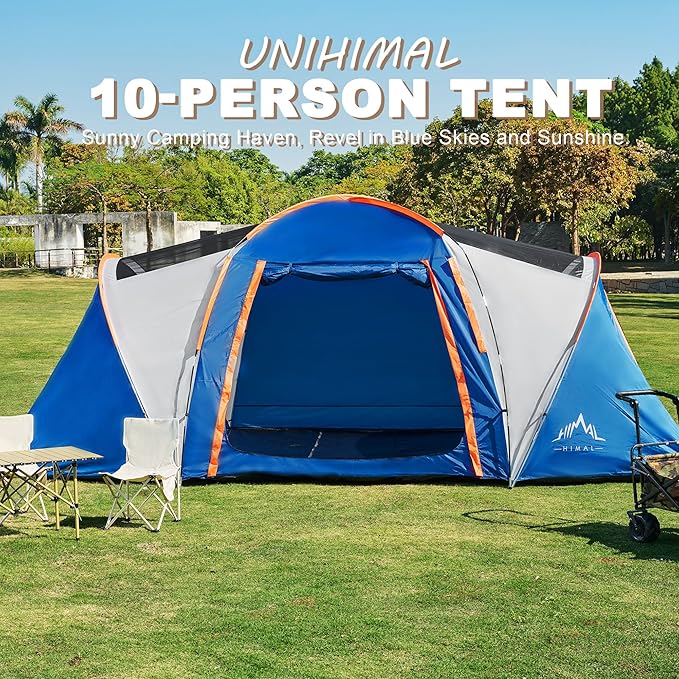 Tents for Camping, Waterproof 10 Person Family Tent with Double Layer & 4 Large Mesh Windows, Weather Resistant Easy Setup 2 Room Big Tent for Music Festival, Parties, 18 X 9 X 6.8Ft