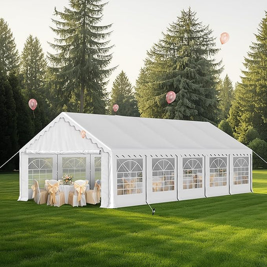 MFSTUDIO 16x32 Party Tents, Outdoor Heavy Duty Tents for Parties with Removable Sidewalls, Canopy Events Tent Shelter for Outdoor Wedding Birthday Backyard, White