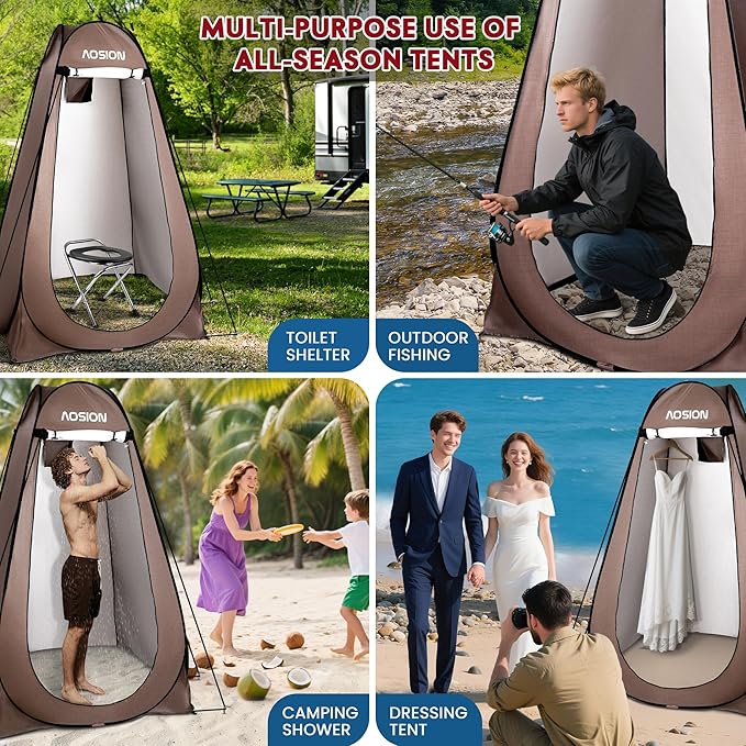 AOSION Privacy Shower Tent,Pop Up Changing Tent,Camp Bathroom Changing Dressing Room,Sun Sunshade Canopy Outdoor Rain Shelter for Camping Hiking Beach Picnic Fishing. (Brown)