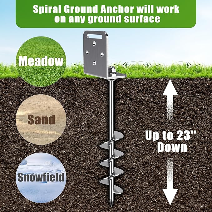 2/4/6 Pack 18" 24" Ground Anchors Screw in Shed Earth Anchor Stakes Set with L Bracket Trampoline Anchor Spiral Swingset Anchors for Swing Set, Fence, Tent, Mobile Home, Canopy, Carport, Playset