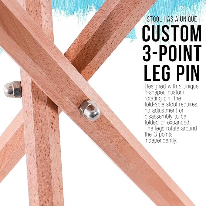 US Art Supply Portable Three Leg Wood Artist Folding Stool with Saddle Leather Seat