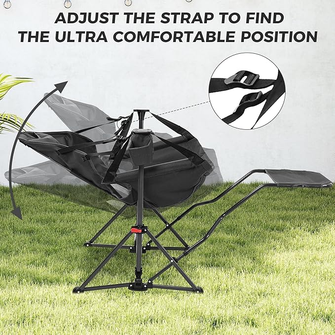 Ainfox Hammock Camping Chair with Footrest, Heavy Duty Foldable Portable Rocking Hammock Chairs Outside Swinging Camp with Cup Holder Pillow for Outdoor Patio Poolside Black 2 Pack