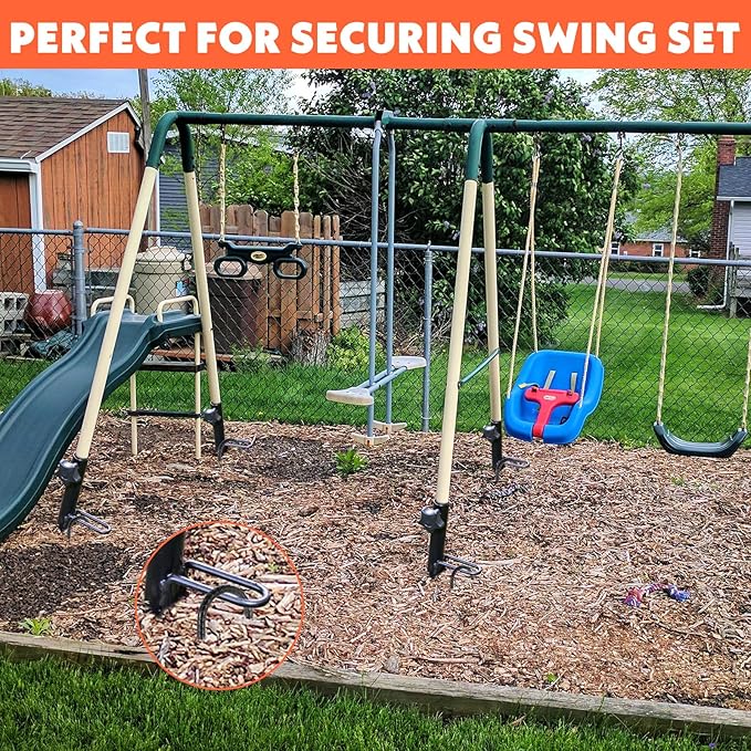 10 Pack Heavy Duty Trampoline Anchors, Black Wind Stakes 12x3cm Metal Ground Stakes for Swing Set, Tent, Outdoor Safety