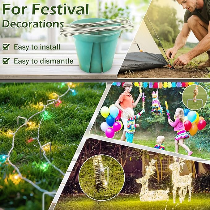 AJART Landscape Staples Garden Stakes: 6 Inch Reusable Galvanized Steel Spikes for Artificial Turf, Tents & Ground Cover - 100Pcs