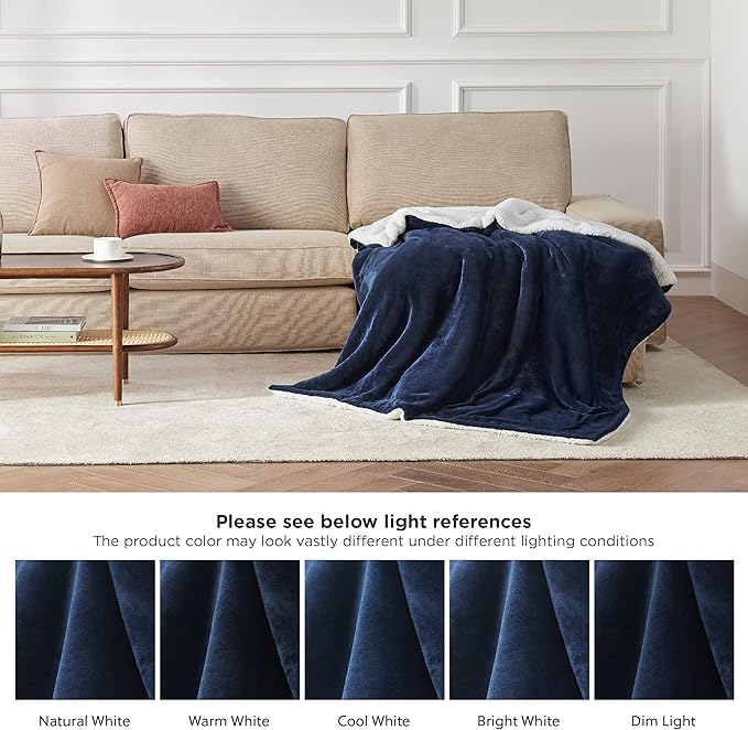 Bedsure GentleSoft Sherpa Fleece Throw Blanket for Couch - Thick and Warm, Soft Fuzzy Plush Throw Blanket for Winter, Navy, 50x60 Inches